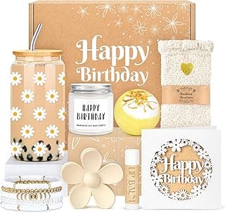 Birthday Gifts for Teen Girls, Women, Teenage Girl Birthday Gift Sets for Teen Girls Tween Gifts for Teenage Girl Cute Daisy Aesthetic Glass Cup Gift Basket for Teens, Women, Sister, Her, Friend