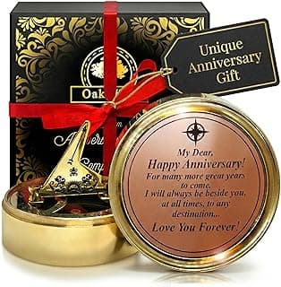 OakiWay Anniversary Sundial Compass Gift for Him or Her - Unique Gift Ideas for Husband or Wife, Men Wedding Anniversary 50th 40th 25th 20th Year Celebration, Gift Card Included