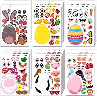 24 Sheets Easter Stickers for Kids Toddlers, Easter Basket Stuffers, Make A Face Stickers Crafts with Eggs Themed, Kids Party Favor Supplies Decorations Activities Gifts for Girls Boys