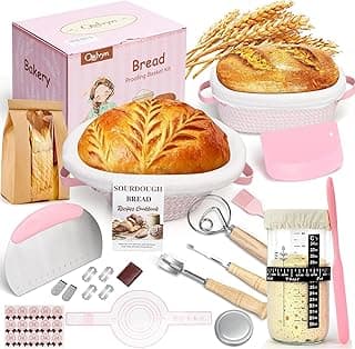 Sourdough Starter Kit with 2 Proofing Baskets (Oval & Round) & Sourdough Starter Jar, Complete Sourdough Bread Baking Supplies for Artisan Bread Ideal Gift for Women Mom Wife Bakers