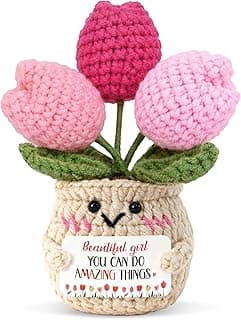 OASSIE Daughter Gifts from Mom - Positive Crochet Tulip - Mothers Day Graduation Encouragement Inspirational Birthday Gifts for Daughter Granddaughter, Emotional Support Crochet, Grad Gift for Friend