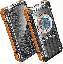 Solar Power Bank,49800mAh Wireless Portable Phone Charger with Built-in 4 Cables,22.5W Fast Charging External Battery Pack PD 3.0 USB-C In/Output for iPhone,iPad,Android,Perfect for Camping, Hiking