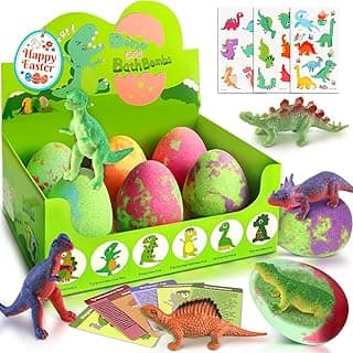 Bath Bombs for Kids with Surprise Toys Inside, Easter Gifts for Kids, XXL Dinosaur Toys Bath Bomb Eggs Gift Set, Easter Gifts for Boys 3 4 5 6 7 8 9 Year, Gentle and Kid Safe Bath Fizzy
