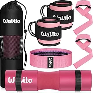 WALITO 8Pcs Barbell Pad Set for Hip Thrust - Squat Pad,Gym Accessories for Women with Bar Bad,Bench Press, with Gym Ankle Straps,Resistance Bands for Working Out,Lifting Strap,Carry Bag