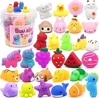 30 Pack Mochi Squishy Toys, Easter Basket Stuffers Party Favors for Kids 4-8-12,Birthday Gifts Treasure Box Classroom Prizes Goodie Bag Stuffers, Mini Squishy Fidget Toys, Carnival Prizes in Bulk