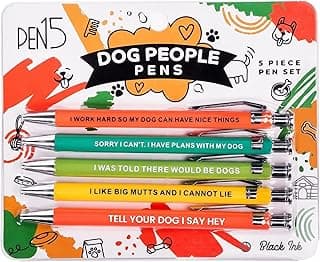Funny Dog Pens 5-Pack Set, Black Ink Ballpoint Writing Pens with Sarcastic Sayings, Gifts for Dog Lovers, Mom Gifts for Women, Dad Gift for Men, Vet Tech Gift, Office Supplies