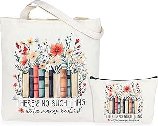 Book Lover Gifts for Women Christmas, Thanksgiving, Birthday Gifts for Book Lovers Women Cute Canvas Tote Bag Makeup Bag - Reading Accessories, Librarian, Bookish, Readers
