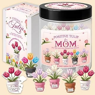 Mothers Day Gifts for Mom from Son Daughter- Positive Tulip Jar 60 Positive Affirmation Card, First Time Mothers Day Birthday Gifts for Mom Stepmom Mother in Law Wife from Daughter Son Husband