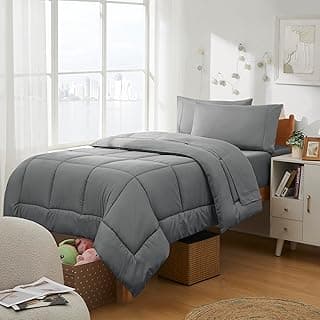 Dorm Room Essentials College Bedding Comforter Set 5 Piece Twin XL Size Bed in a Bag for College Students Boys and Girls, Twin XL, Gray