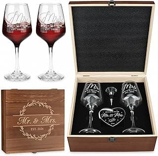 Wedding Gifts for Couples 2026 Mr and Mrs Engraved Wine Glasses Engagement Gift for Newlywed Bachelorette Bridal Shower Gifts for Bride and Groom Present for Bride To Be His and Hers