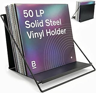 Boundless Audio Vinyl Record Holder - Solid Steel Vinyl Record Storage Rack for 50 LPs - Minimalist Album Organizer with Now Playing Display Stand - Secure LP Crate Alternative - Patented Design