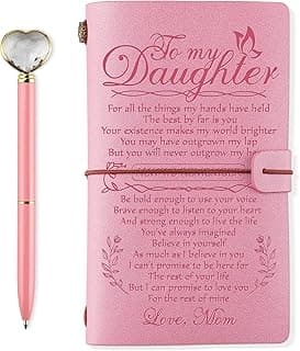 PRSTENLY Daughter Gifts from Mom Leather Journal with Heart Diamond Pen Set, 140 Page Refillable Journal Notebooks Graduation Christmas Birthday Mothers Day Gifts for Daughter from Mom