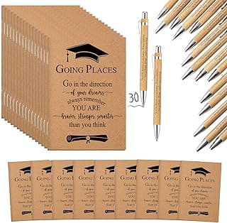 Kosiz Graduation Gifts Motivational Mini Journal Inspirational Bamboo Pen Kraft Notebooks Bulk Wooden Retractable Ballpoint Pen for Class of 2026 College Gifts(60 Pcs,Wooden)
