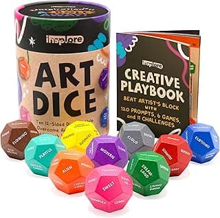 Art Dice – 12-Sided Wooden Dice with 120 Prompts to Help You Decide What to Draw or Paint – Creative Playbook with Games and Activities – Fun, Inspiring Gift for Artists of All Levels