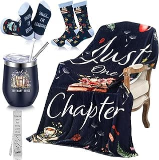 Sieral 4 Pcs Book Lovers Gifts for Women Book Gift Include 60" x 50'' Reading Blanket 12oz Insulated Tumbler Sock Bookmark for Valentine's Day Teacher Mother Bookish Library Club Librarian(Dark Blue)