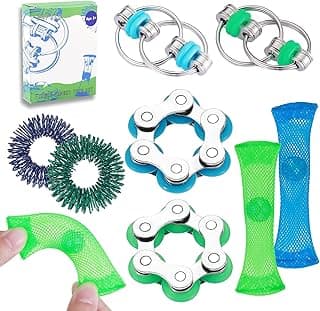 8 Pcs Hand Fidget Toys for Adults Roller Bike Chain Figette Spinners Flippy Chain Mesh Marble and Spiky Sensory Rings Desk Silent Figits Toys for Teens Anxiety and Stress Relief Easter Toys