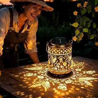 Hummingbird Gardening Gifts Outdoor Solar Lanterns, 1 Pack Garden Decor for Outside, Hanging Solar Lanterns Decorative Gifts for Gardeners, Mom, Grandma Birthday Vintage Table Metal Lights for Garden