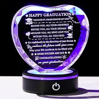 YWHL Graduation Gifts for Her Him 2025 with Colorful Led Base, High School College Graduation Gifts for Women Men, Congratulations Graduate Plaque Crystal Keepsake Masters Degree PHD Graduation Gifts