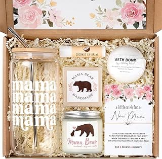 New Mom Gifts for Women, 7pcs Pregnancy Gifts for Expecting Mom, Mother to be After Birth, First Time Care Package After Baby, Congrats on Postpartum Present with 16 oz Mama Glass Cup