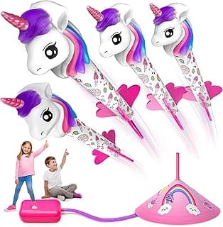 beefunni Unicorn Rocket Launcher for Kids, 4 Unicorns Outdoor Toys for Girls, Christmas Easter Birthday Gifts for Girls Ages 2 3 4 5 6 7 8 Years Old, Fun Indoor Toys for Kids Ages 2-4-6 Years Old