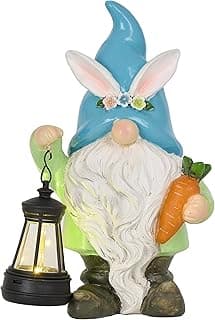 TERESA'S COLLECTIONS Easter Bunny Gnome Decorations with Solar Outdoor Light for Garden Decor, Spring Resin for Outside, Decorations for Patio Home Yard, Ideal Gifts for Dad and Mom, 8"