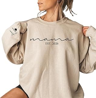 Custom Mama Sweatshirt with Kid Names on Sleeve Personalized Mom Sweatshirt for Women for Mom Sweater Est 2026 Multicolor