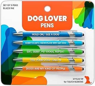 Funny Dog Lover Gift Pen Set – 5 Black Ink Ballpoint Pens with Stylus Tip & Quality Metal Barrel with Doggy-Themed Quotes – Cool Dog Lover Gift for Women, Friends, Vet Tech, Pet Owner, Coworker