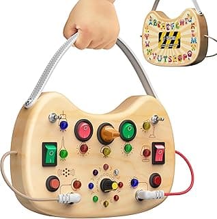Montessori Toddler Busy Board Sensory Toys for Toddlers Wooden Autism Sensory Toy, Toddler Switch Board with 17 LED Lights for Kids 1-6 Year Olds to Develop Fine Motor Skills.