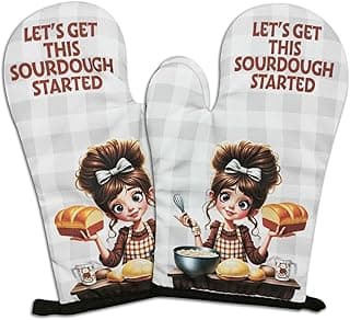 2 Pcs Funny Baking Oven Mitts Gifts - Let's Get This Sourdough Started - Heat Resistant Oven Mitts with Silicone Non-Slip Texture, Hanging Loop - Birthday Gifts for Sourdough Lover, Baker