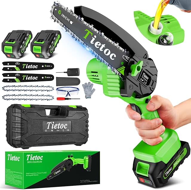 Tietoc Mini Chainsaw 6-Inch with 2 Batteries, Electric Saw, Stocking Stuffers Christmas Birthday Gifts Present for Men Dad Husband Gardener Adults, Cool Gadgets 2025