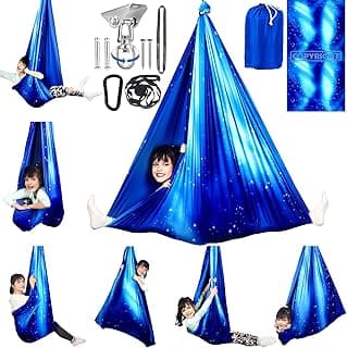 Double Layer Sensory Swing for Kids & Adults Holds up to 300lbs Indoor and Outdoor Therapy Cuddle Swing with 360° Swivel Hanger Kit Adjustable with Aspergers Autism ADHD (Star Blue)