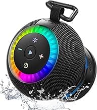 Shower Speaker Bluetooth Waterproof Portable: 360° Surround Sound, IPX7 Suction Cup Removable with Vacuum Exhaust Knob, 2 IN1, RGB Lights, BT5.4, TWS, Pool/Beach/Kayak, Gifts for Adults Teens-Black