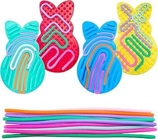 4 Pcs Easter Bunny Sensory Activity Board Toys Double-Side Silicone Fidget Toy for Kids Boys Girls Calming for Anxiety Easter Basket Stuffers Eggs Fillers Party Favors Gifts