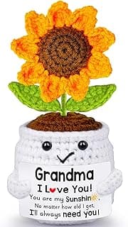 Qunland Mothers Day Birthday Gifts for Grandma, Grandma Gifts from Grandkids, Mother's Day Birthday Gift for Nana Grandmother GaGa, Handmade Crochet Mini Sunflower Pot Doll I Love You for Gigi