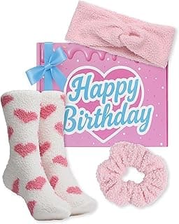 Lily England Cozy Birthday Gift for Girls - Self-Care Birthday Gift Set - Fluffy Socks, Headband & Scrunchie - Thoughtful Present for Teen Girls in Attractive Pink