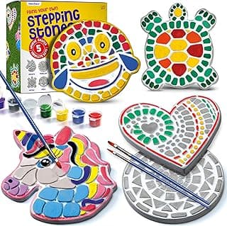 Dan&Darci Stepping Stones Painting Kit for Kids - Outdoor Crafts - Paint 5 Garden Stone - Unicorn Craft Kits for Boys, Girls Ages 6-12 - Easter Gifts for Boy, Girl Age 6, 7, 8, 9, 10 + Year Old