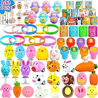U-Goforst 100 Pack Easter Egg Fillers, Easter Basket Stuffers for Kids Boys Girls, Easter Party Favors Assorted Toys, Easter Egg Hunt, Easter Gift Goodie Bags Stuffers Filling Treats Classroom Prize