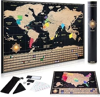InnovativeMap Scratch Off World Map Poster and Detailed United States Map - Deluxe Travel Tracker Print - Complete Accessories Set and All Country Flags, World Maps for Wall, Fun Gifts for Travelers