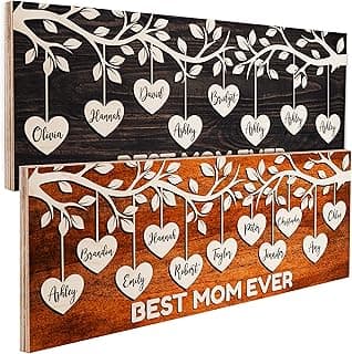Personalized Family Tree Wood Sign w/Names for Mothers Day Gifts - 4 Wood Colors 7x18" Customized Wood Signs Decor for Best Mom Ever Mother Gifts Custom Mommy Wooden Board Room Wall Art Decorations C1