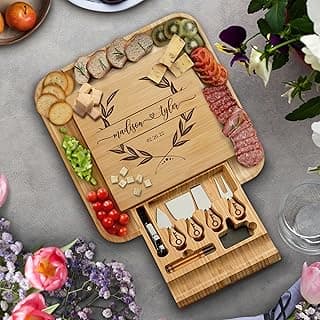 Personalized Charcuterie Board Gift Set - Custom Engraved Bamboo Cheese Board, Wedding Gift for Couple Anniversary, Housewarming, Engagement Bridal Shower, Birthday Gift for Her Him Parents Newlyweds