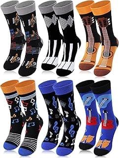 Berlune 6 Pairs Music Gifts for Men Funny Socks Music Lovers Gifts Novelty Musical Rocker Piano Notes Guitar Socks Fun Epic The Musical Merch Valentine's Day Presents for Him