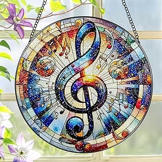 Stained Glass Window Hanging, LAOWEIKI 8'' Musical Note Suncatcher, Stained Glass Ornament, Suncatchers for Windows Hanging, Window Decor, Outdoor or Indoor, Gifts for Friends, Music Lover