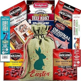 Beef Jerky Easter Basket For Men & Women - Easter Baskets for Adults Filled With Jerky Variety Pack In Handmade Jute Bag - Adult Easter Gift For Men & Families, Adult Easter Basket by Cheshire Gifts