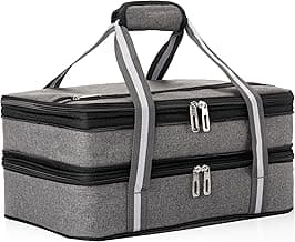 Stack Store Plus More Insulated Casserole Carrier for Hot or Cold Food, Lasagna Holder for Picnic, Potluck, Cookout - Fits 9” x 13” and 11” x 15” Baking Dish – Expandable Double Thermal Bag in Gray